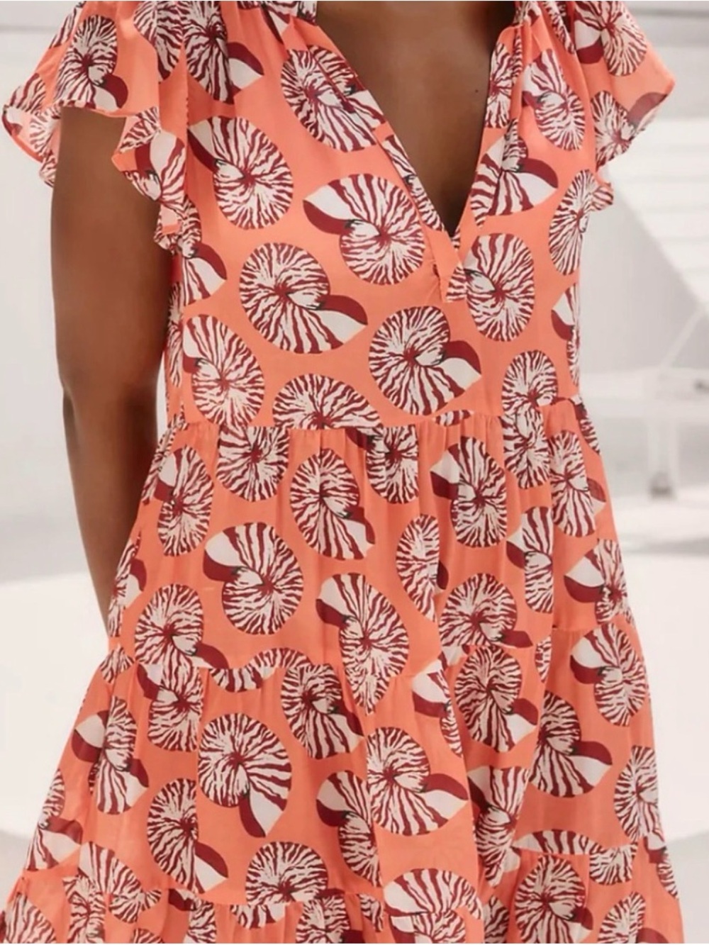 Anthropologie “Shelby” Tiered Seashell Mini Dress | Coral Pink | Size XSmall
